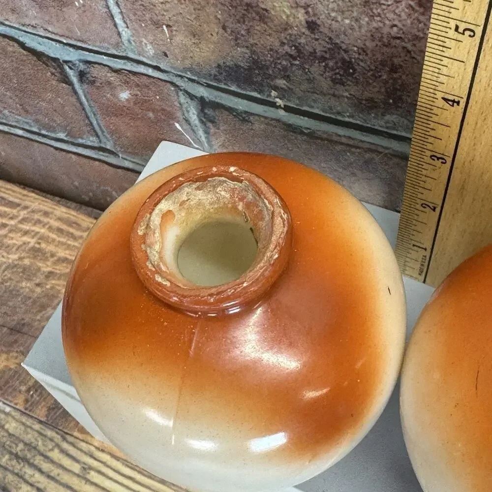 Set of 2 Antique 1900-1920's Fostoria Milk Glass Bulbous Vases Hand-Painted Rose